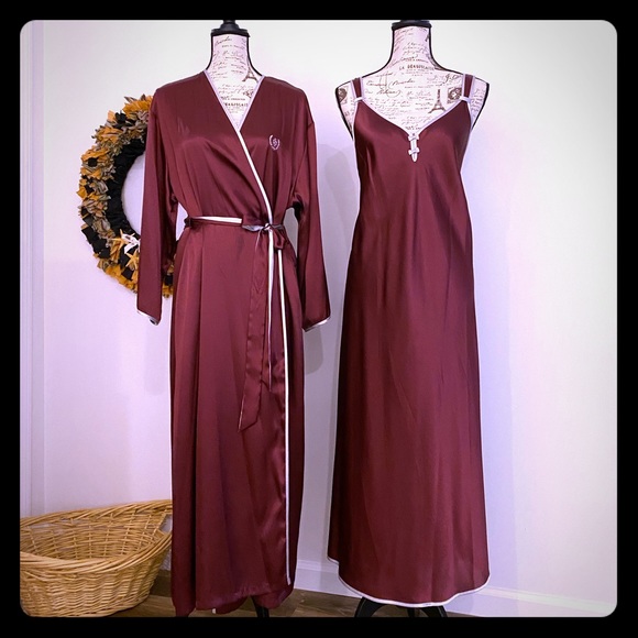 Vintage HALSTON gown and robe set - garnet/gray
